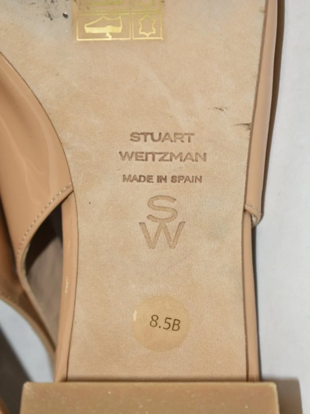 $500 STUART WEITZMAN MAEVE SLINGBACK HEELED PUMP PATENT LEATHER ADOBE 8.5 B(PD1)